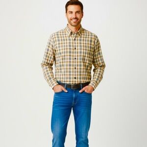 Jos. A. Bank Brown Blue Plaid Button Down Shirt M